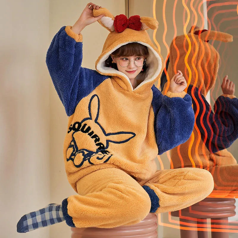 Coral Velvet Pajamas Women Autumn And Winter Thickening Plus