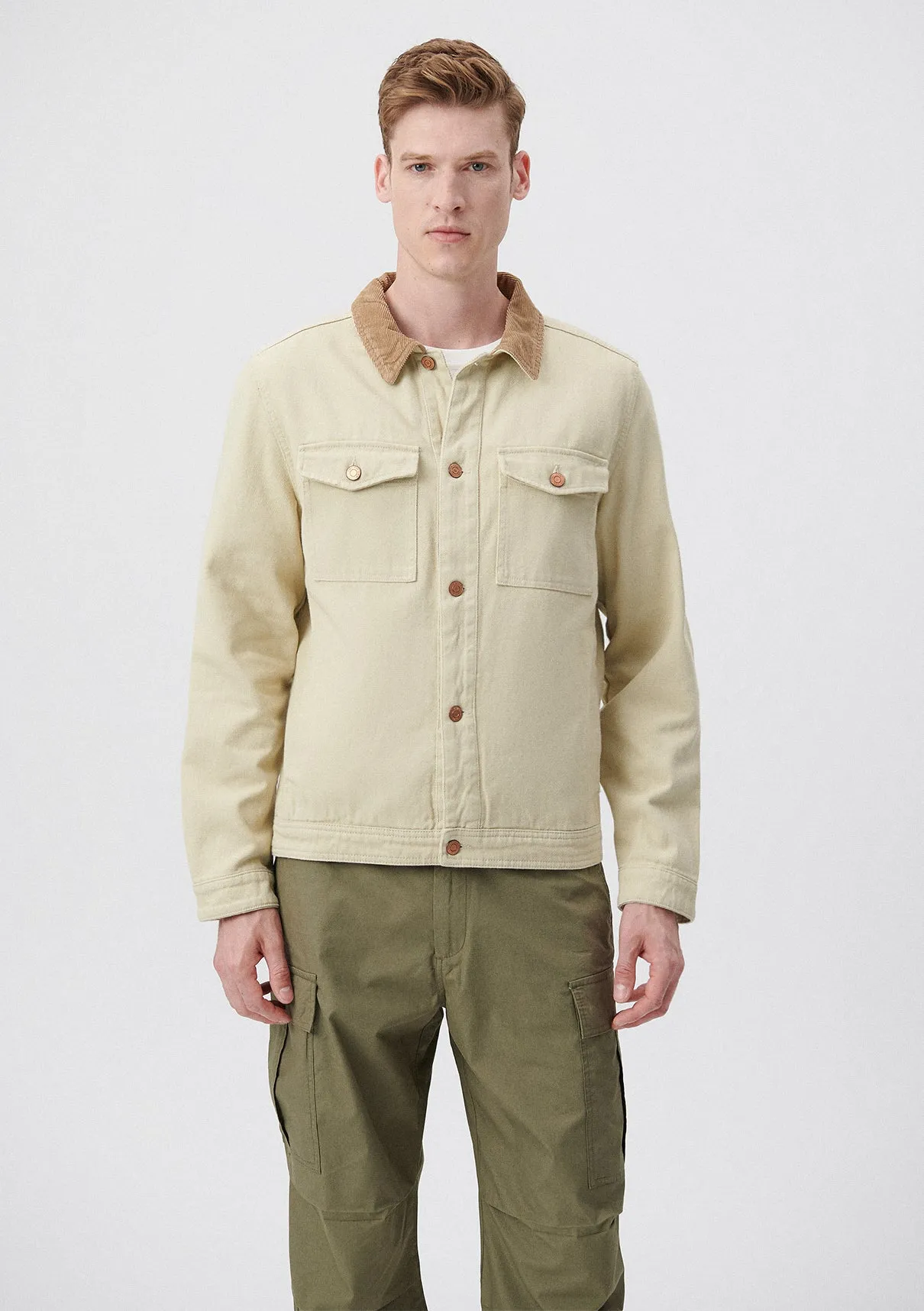 Cord Collared Beige Trucker Jacket