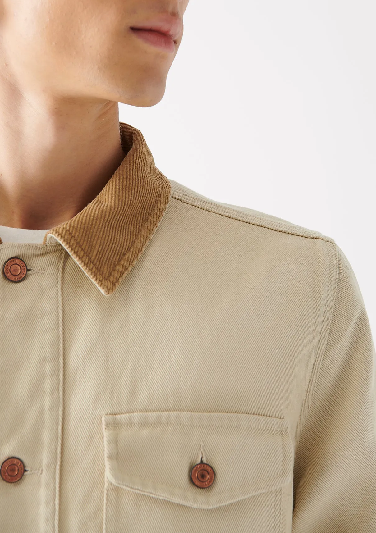 Cord Collared Beige Trucker Jacket