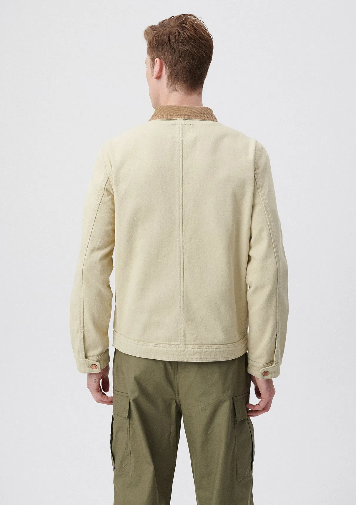 Cord Collared Beige Trucker Jacket