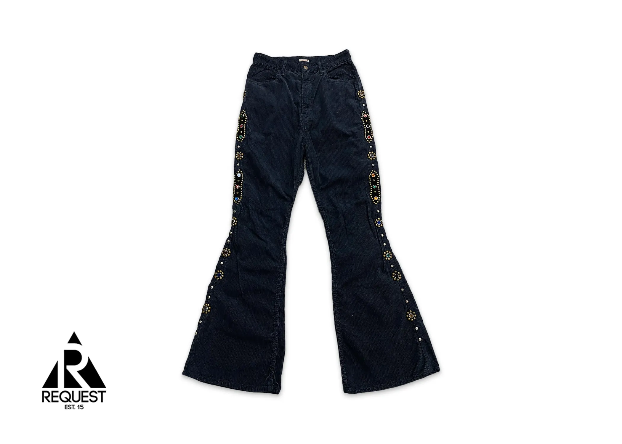 Corduroy Studded Gemstone Wallaby Flare Pants “Black”