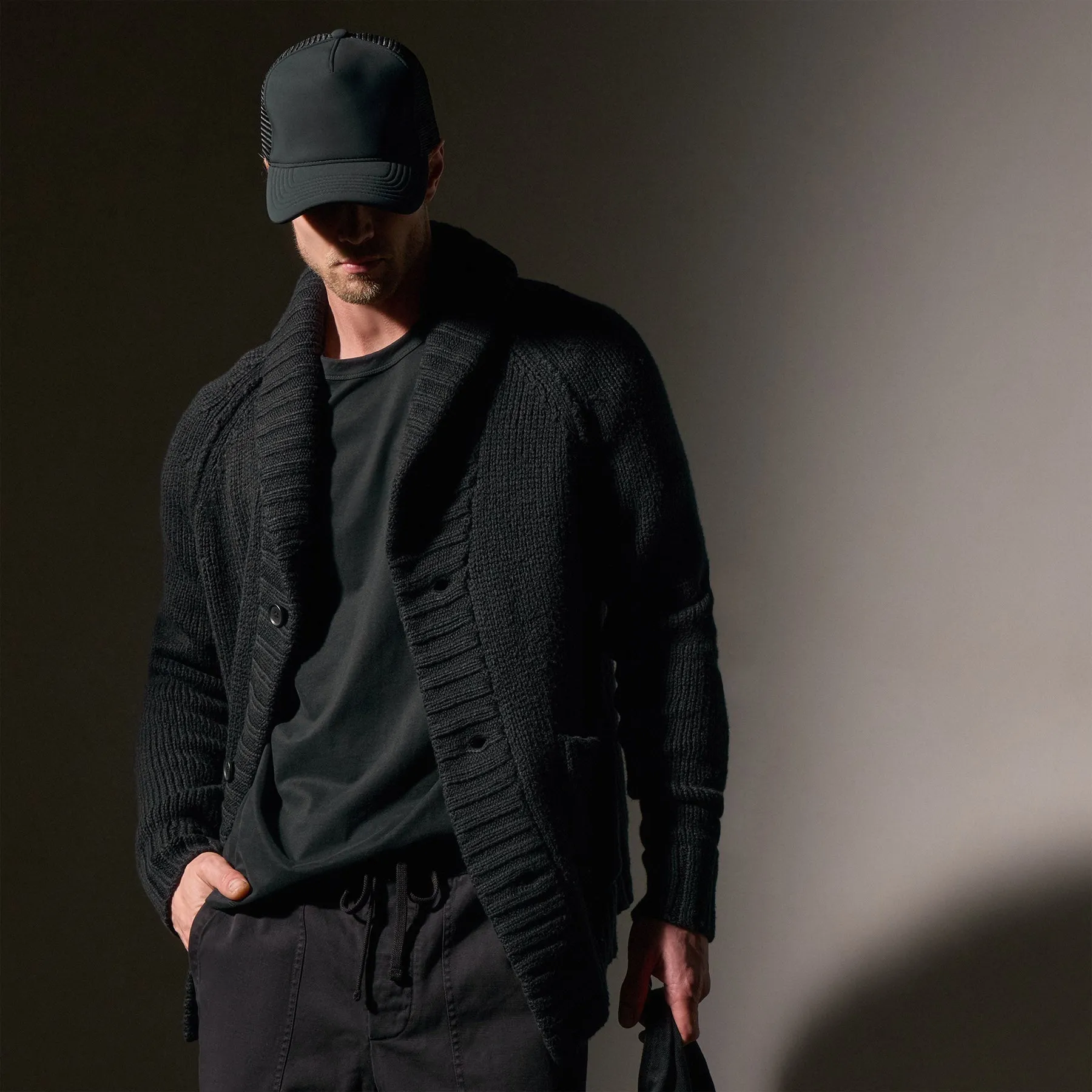 Cotton Knit Cardigan - Black