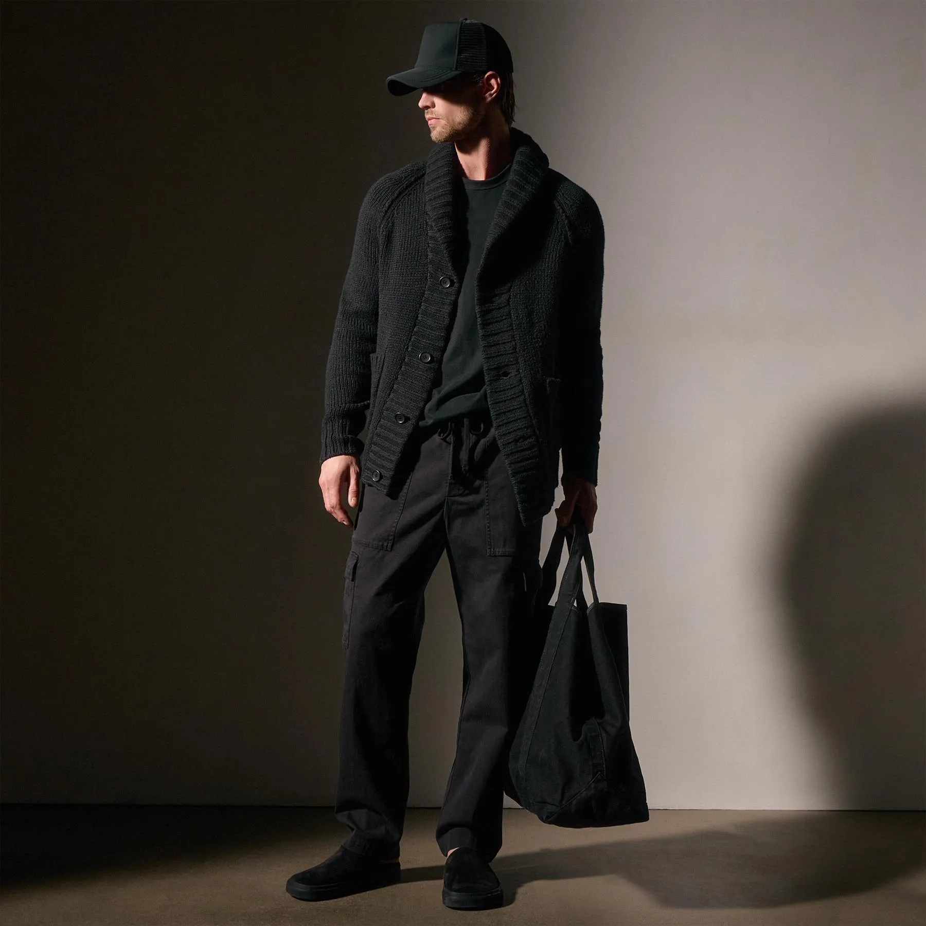 Cotton Knit Cardigan - Black