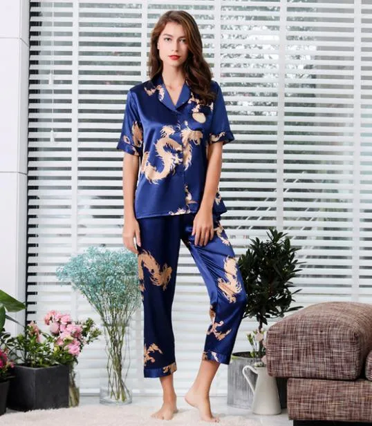 Couple Silk Satin Pajamas Pyjamas Set Long Sleeve Sleepwear Pijama Pajamas Suit Women And Man Sleep 2PC Set Loungewear Plus Size