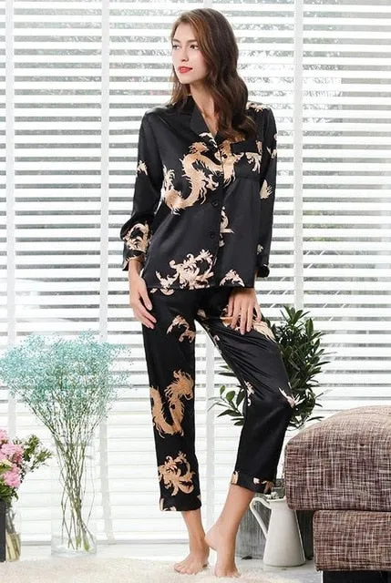 Couple Silk Satin Pajamas Pyjamas Set Long Sleeve Sleepwear Pijama Pajamas Suit Women And Man Sleep 2PC Set Loungewear Plus Size