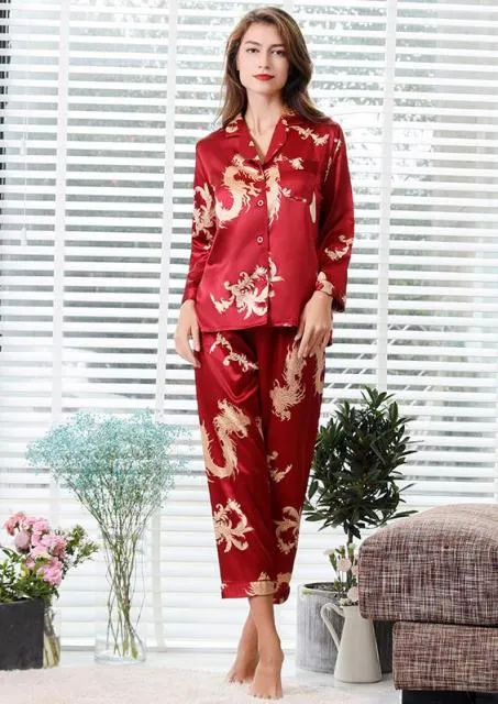 Couple Silk Satin Pajamas Pyjamas Set Long Sleeve Sleepwear Pijama Pajamas Suit Women And Man Sleep 2PC Set Loungewear Plus Size