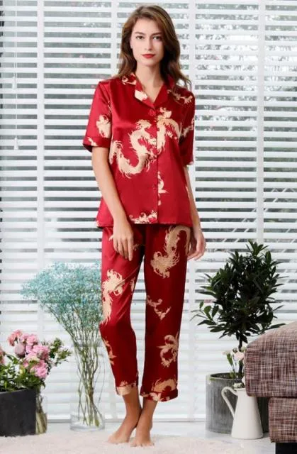 Couple Silk Satin Pajamas Pyjamas Set Long Sleeve Sleepwear Pijama Pajamas Suit Women And Man Sleep 2PC Set Loungewear Plus Size
