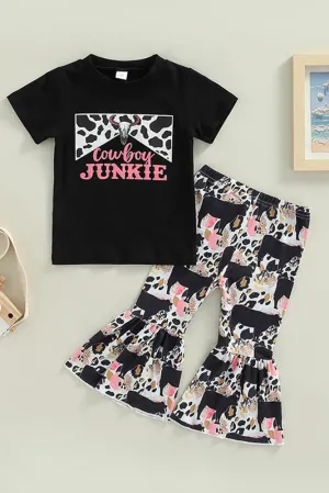 Cowboy Junkie Kid's Short Sleeves Top with Flare Pants 2pcs Set