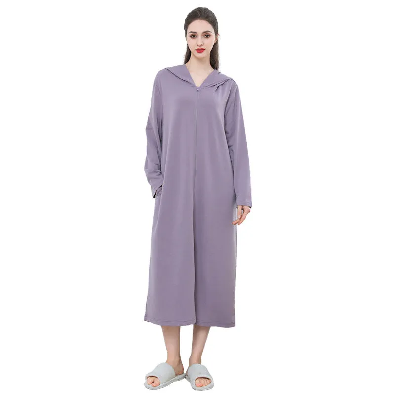 Cozy Hooded Zip Bathrobe Set for Couples - Lightweight Pajamas