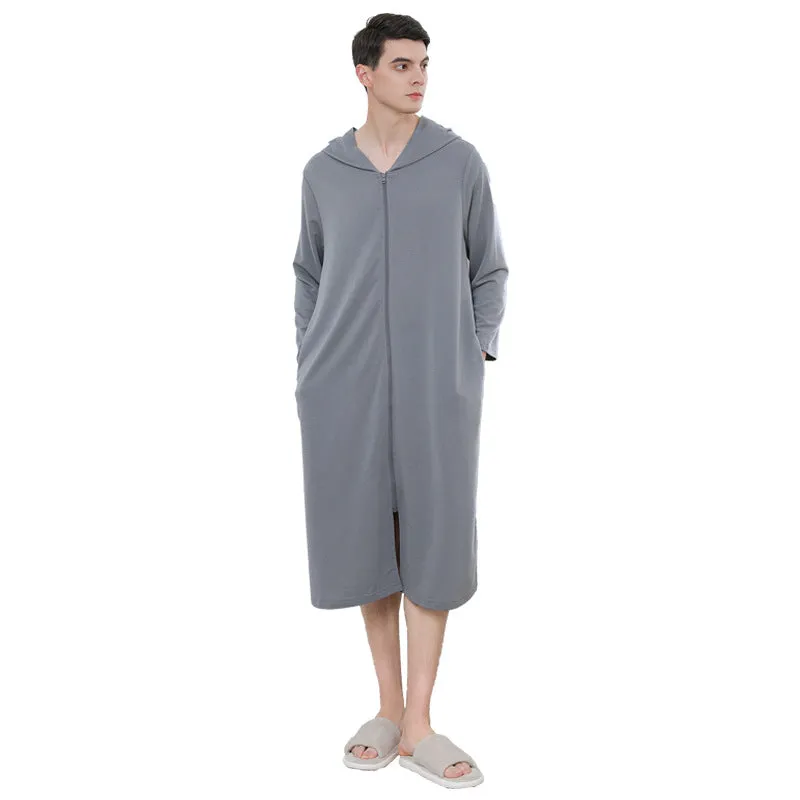 Cozy Hooded Zip Bathrobe Set for Couples - Lightweight Pajamas
