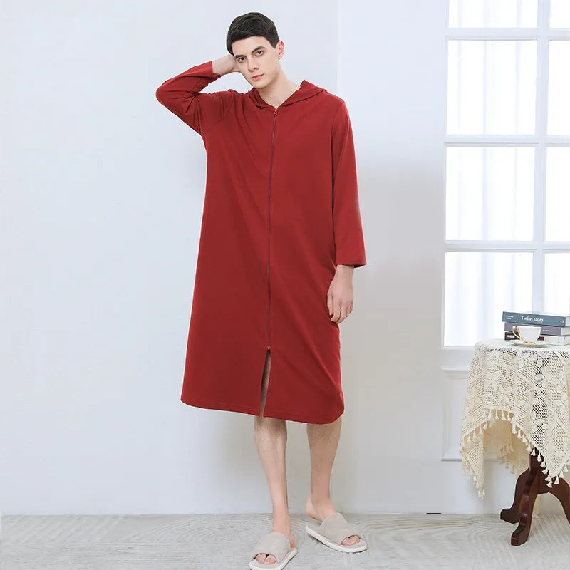 Cozy Hooded Zip Bathrobe Set for Couples - Lightweight Pajamas