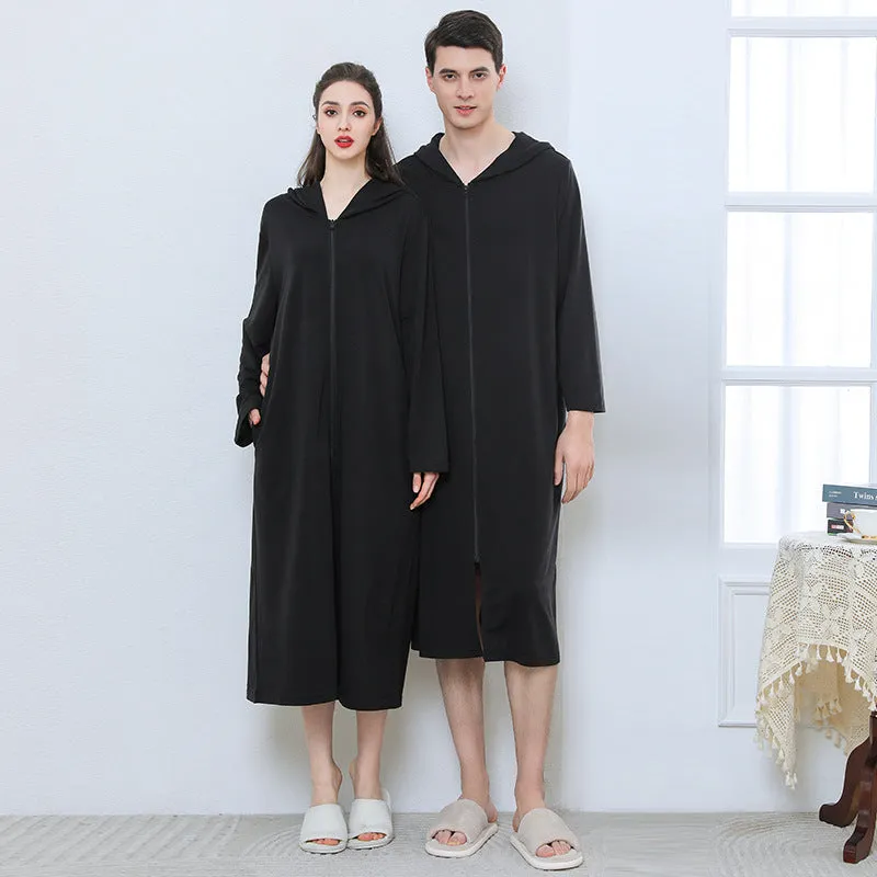 Cozy Hooded Zip Bathrobe Set for Couples - Lightweight Pajamas