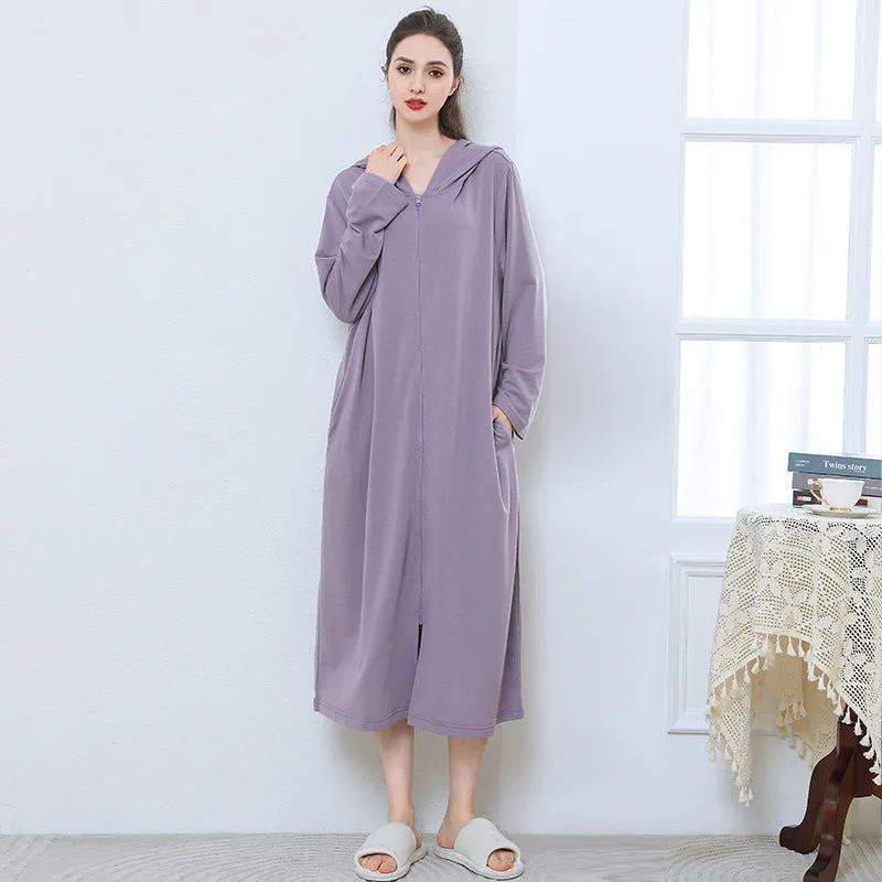 Cozy Hooded Zip Bathrobe Set for Couples - Lightweight Pajamas