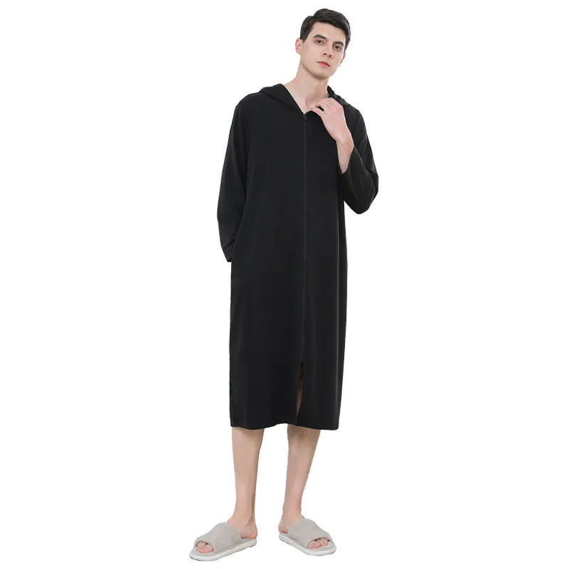 Cozy Hooded Zip Bathrobe Set for Couples - Lightweight Pajamas