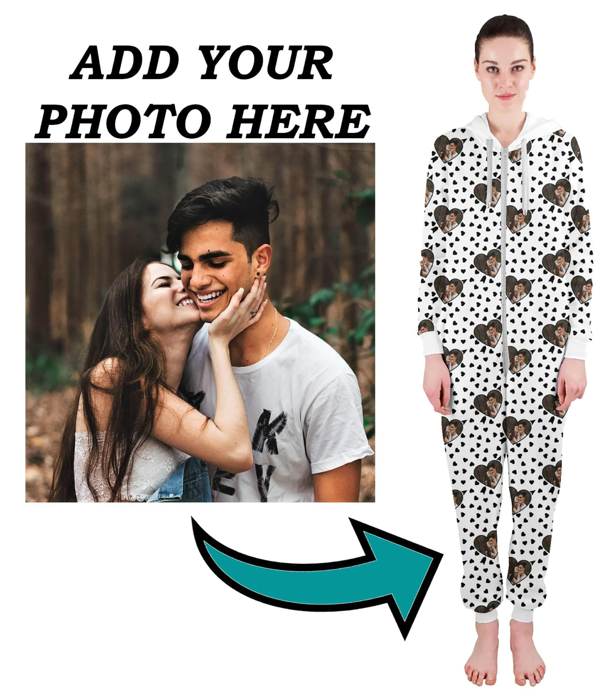 Custom Adult Onesie Pajamas | Personalized Special Love Hearts / Lips Jumpsuit Pajamas