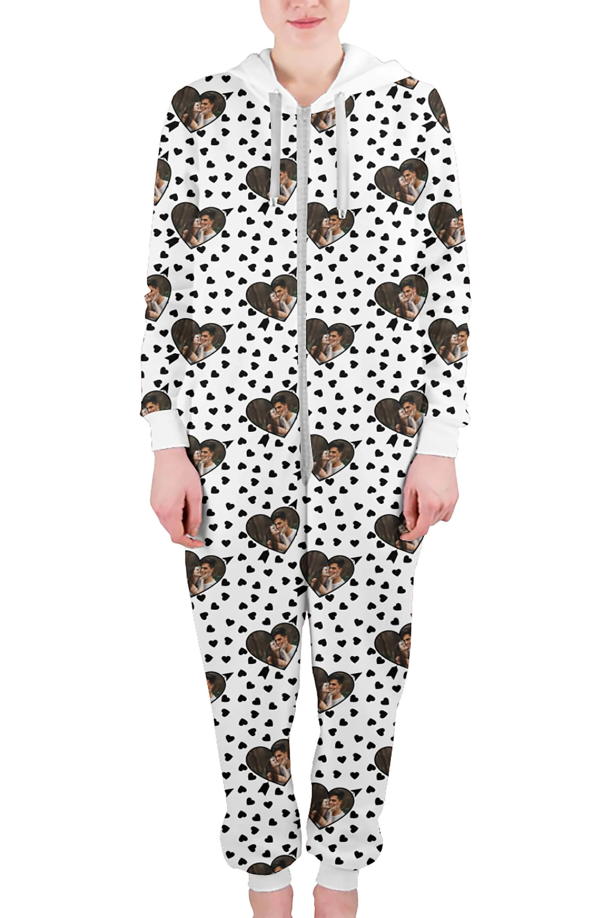 Custom Adult Onesie Pajamas | Personalized Special Love Hearts / Lips Jumpsuit Pajamas
