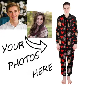 Custom Adult Onesie Pajamas | Personalized Special Love Hearts / Lips Jumpsuit Pajamas