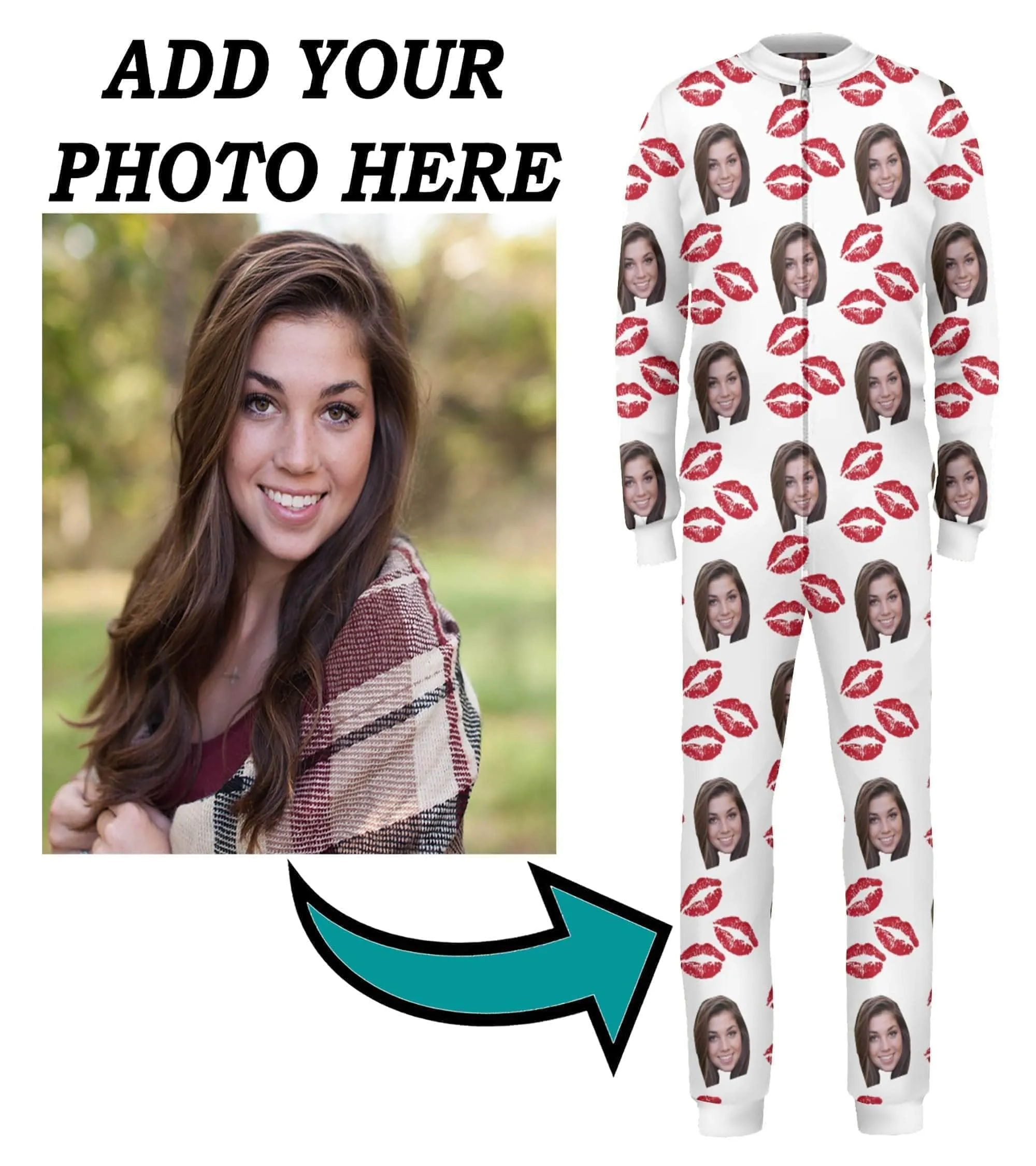 Custom Adult Onesie Pajamas | Personalized Special Love Hearts / Lips Jumpsuit Pajamas