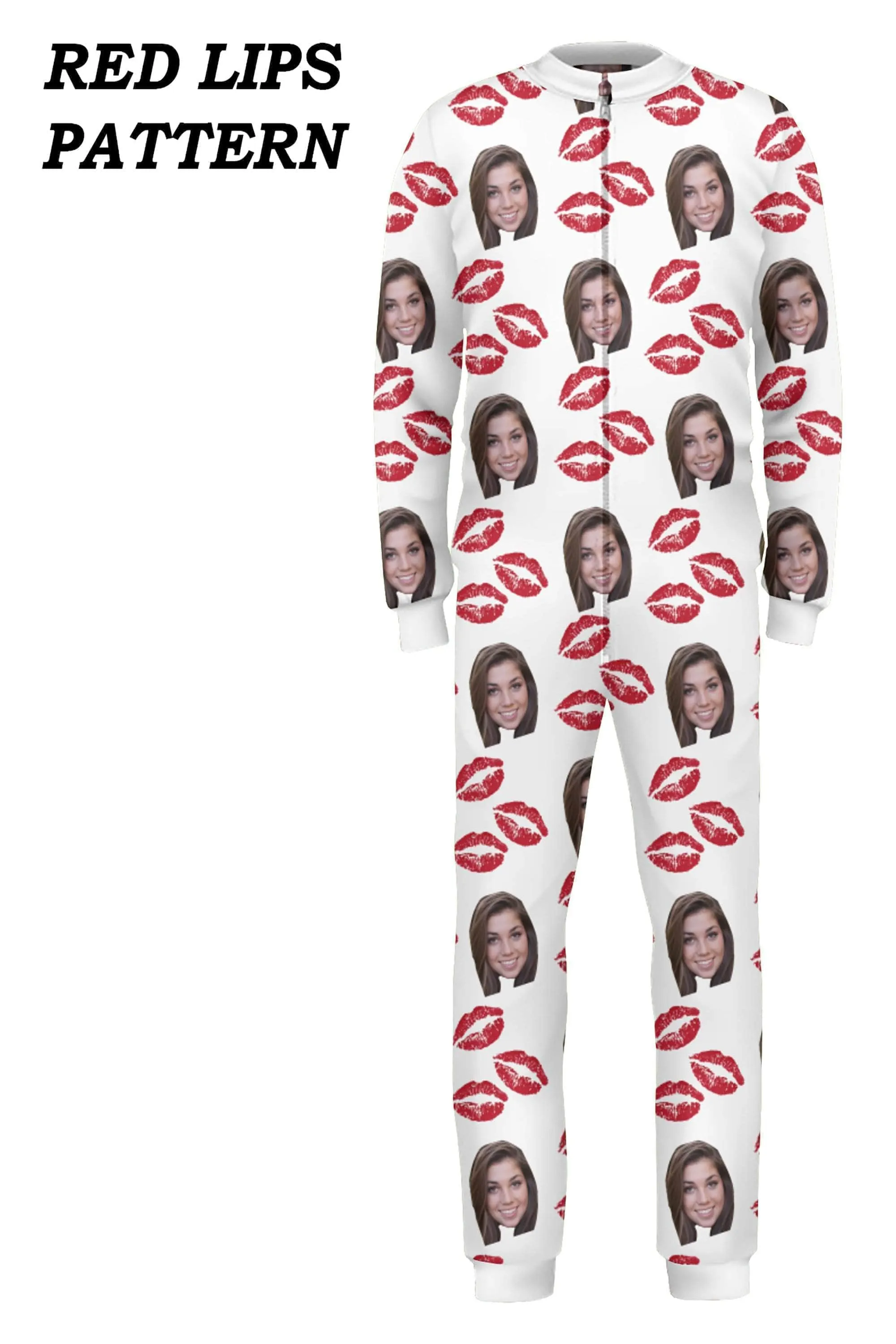Custom Adult Onesie Pajamas | Personalized Special Love Hearts / Lips Jumpsuit Pajamas