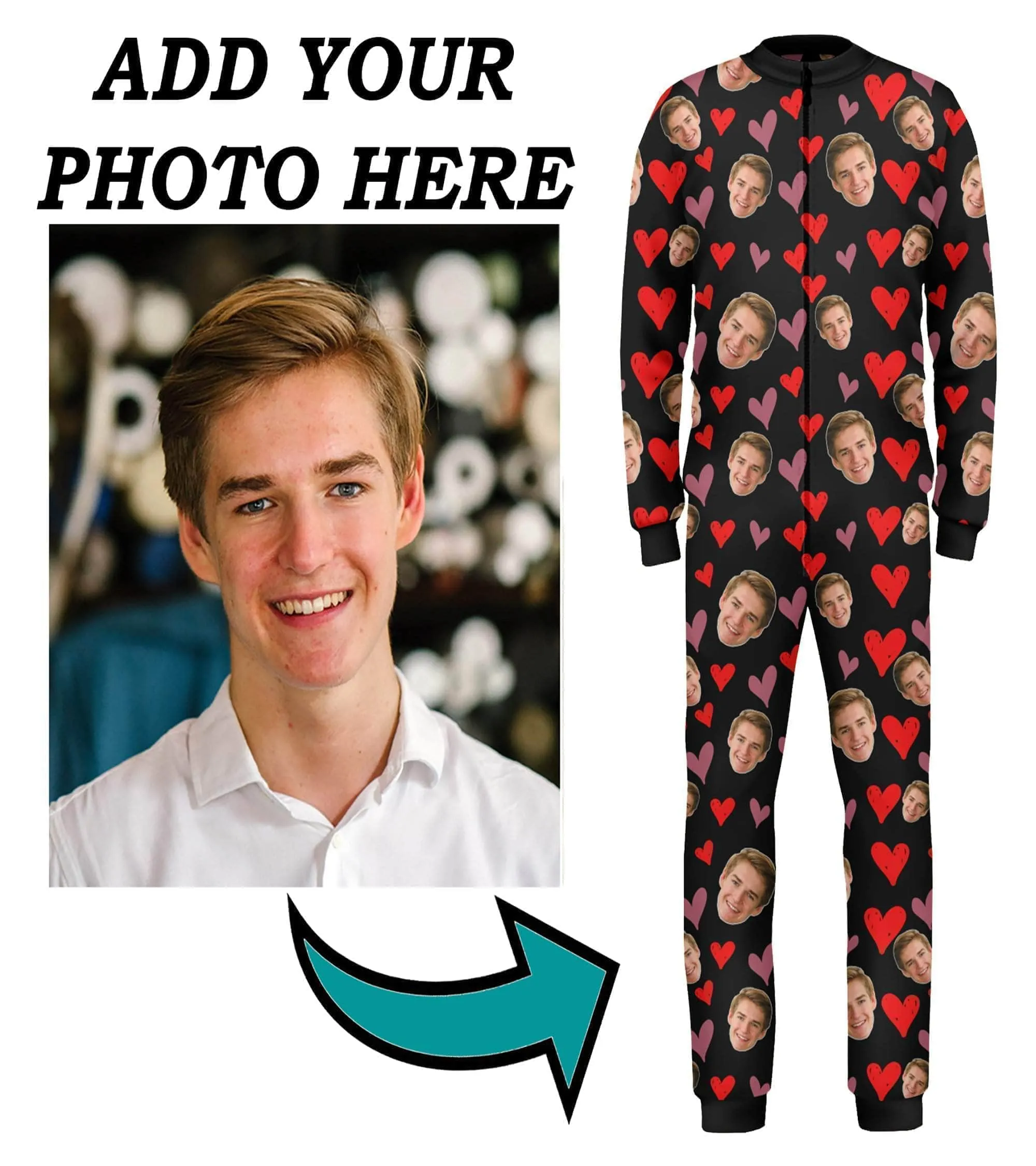 Custom Adult Onesie Pajamas | Personalized Special Love Hearts / Lips Jumpsuit Pajamas