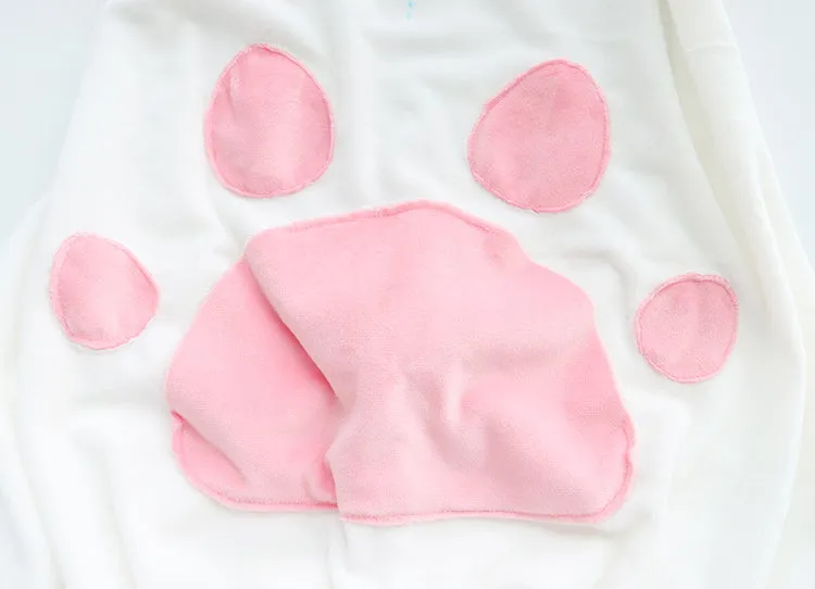 Cute Hooded Bunny Cat Paw Plush Pajamas Suit UB3410