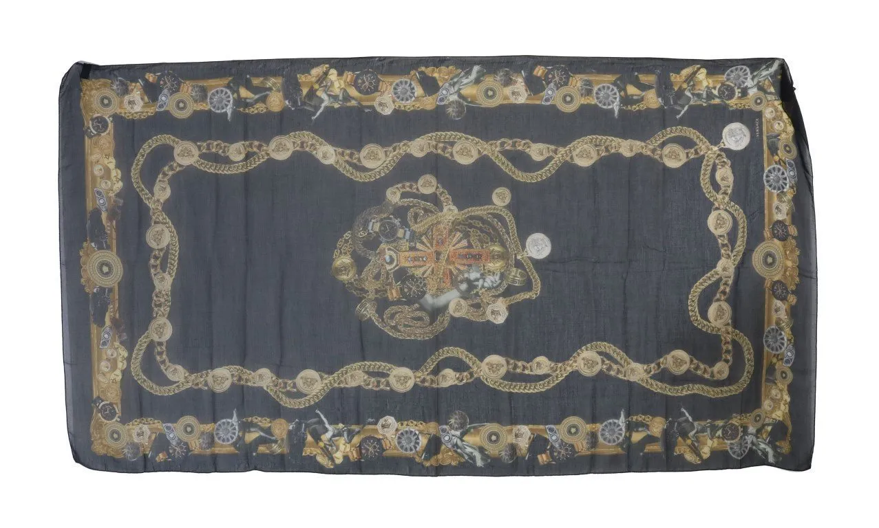 Dark Gray Cashmere Baroque Scarf