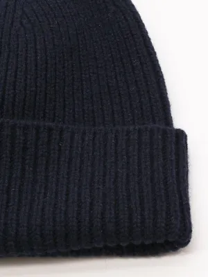Dark Navy Cashmere Rib Beanie