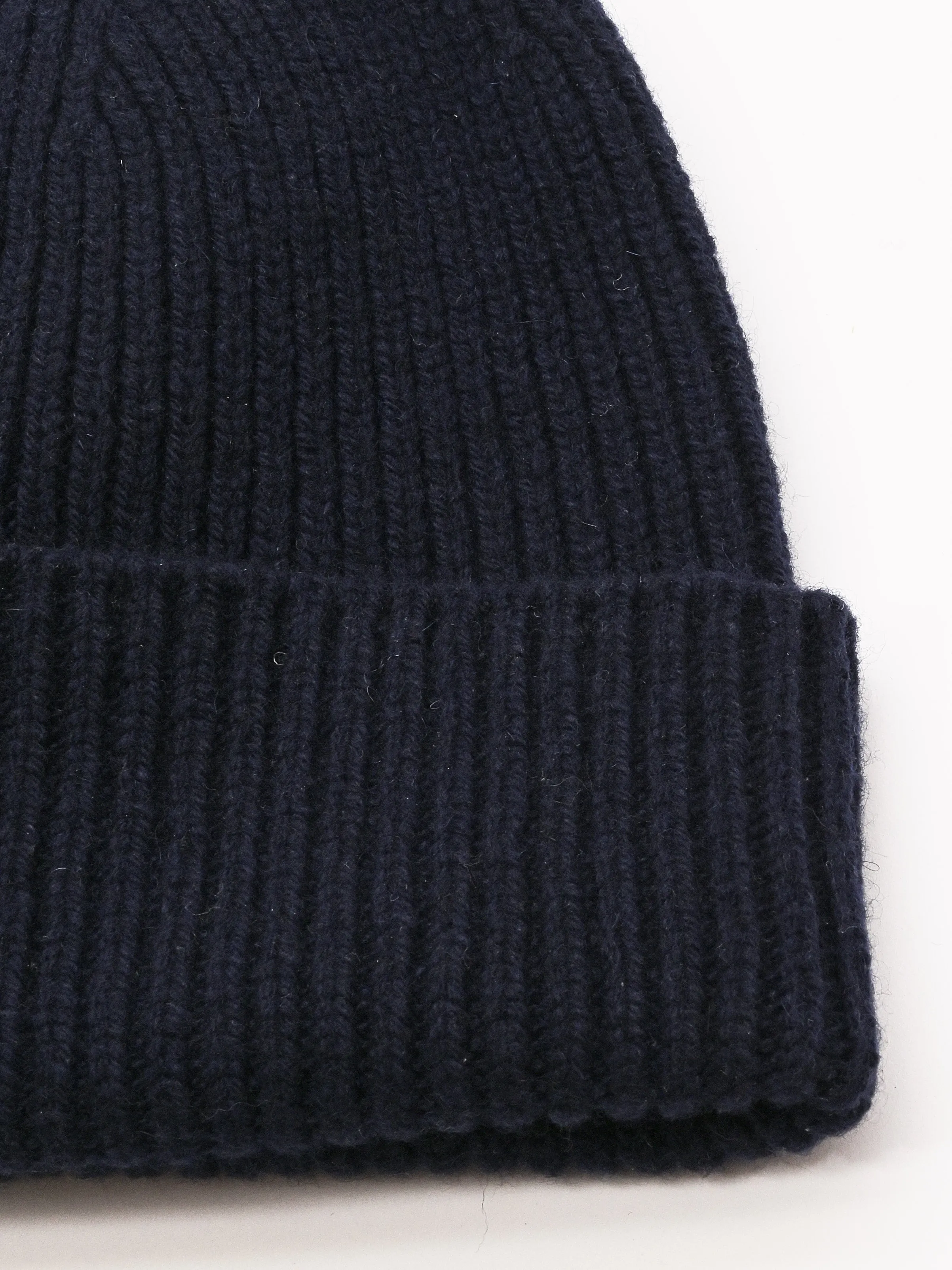 Dark Navy Cashmere Rib Beanie