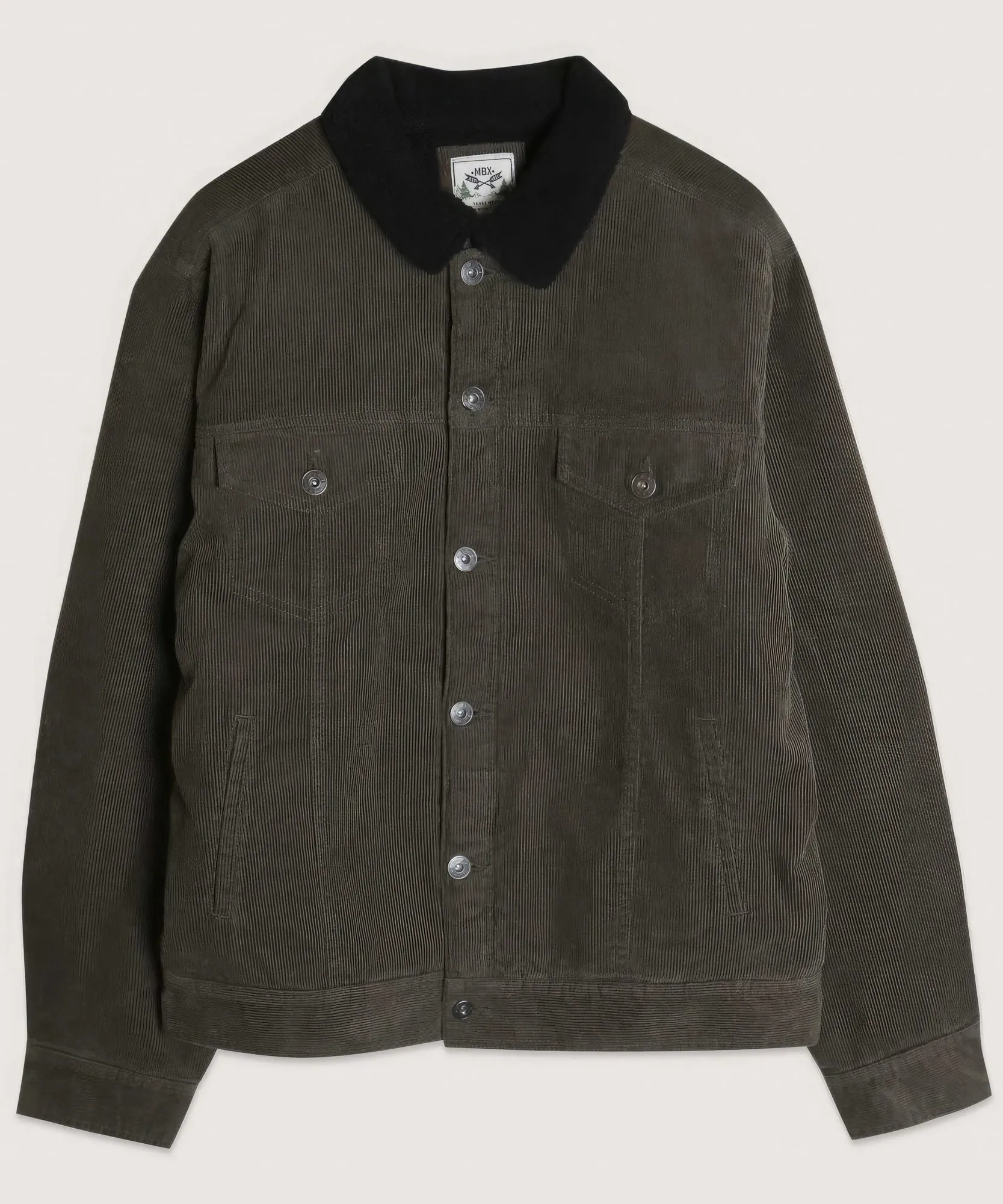 Dark Olive Green Casual Corduroy Lined Trucker Jacket