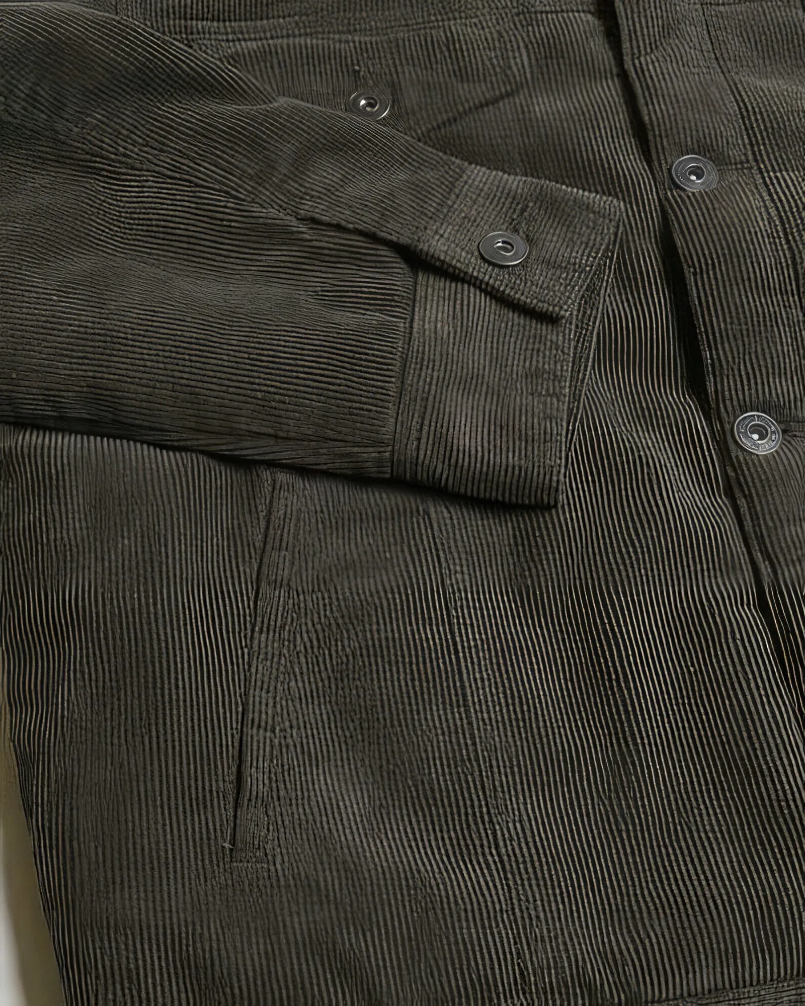 Dark Olive Green Casual Corduroy Lined Trucker Jacket