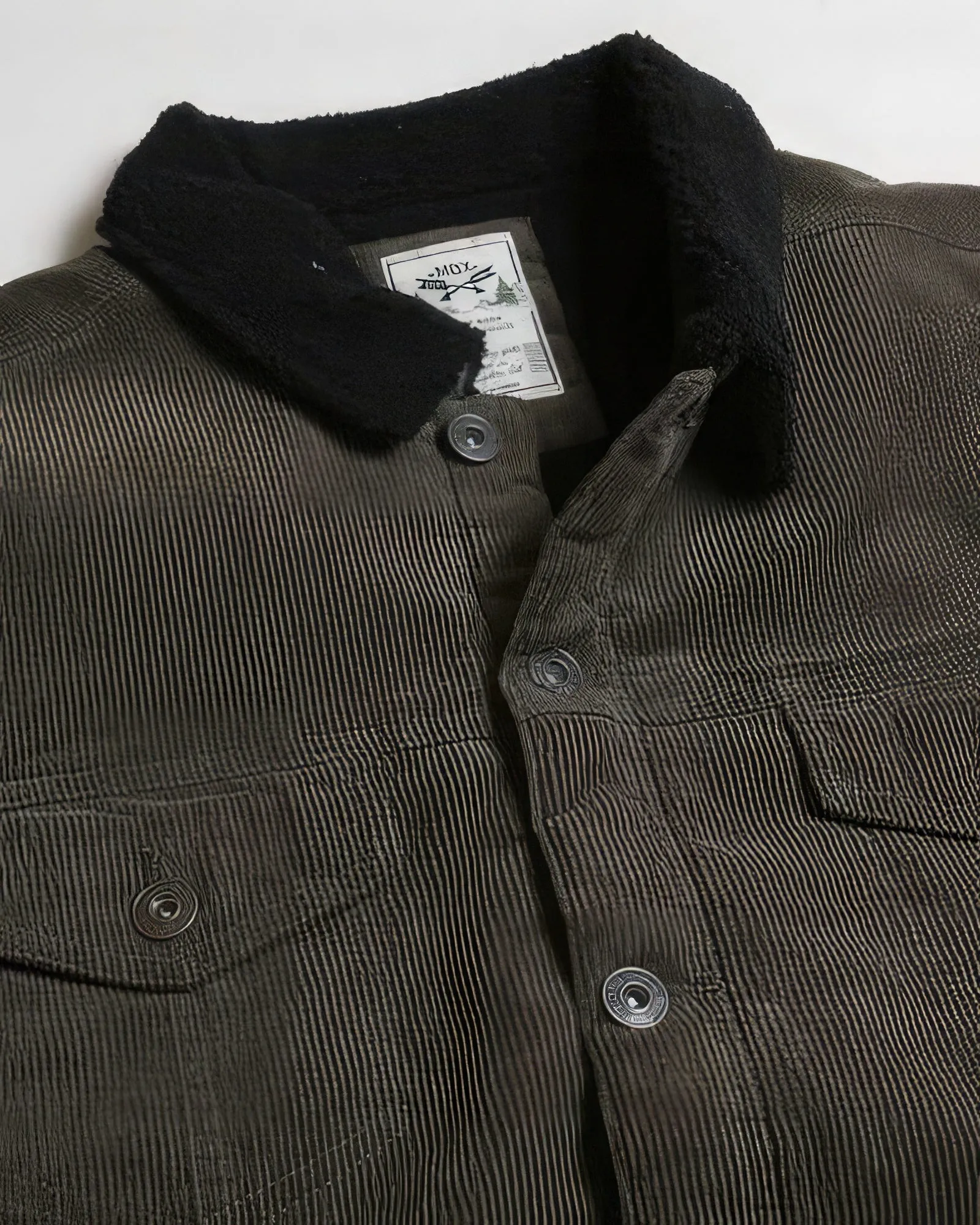 Dark Olive Green Casual Corduroy Lined Trucker Jacket