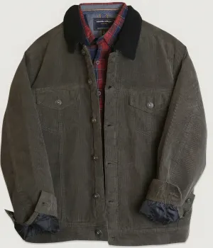 Dark Olive Green Casual Corduroy Lined Trucker Jacket