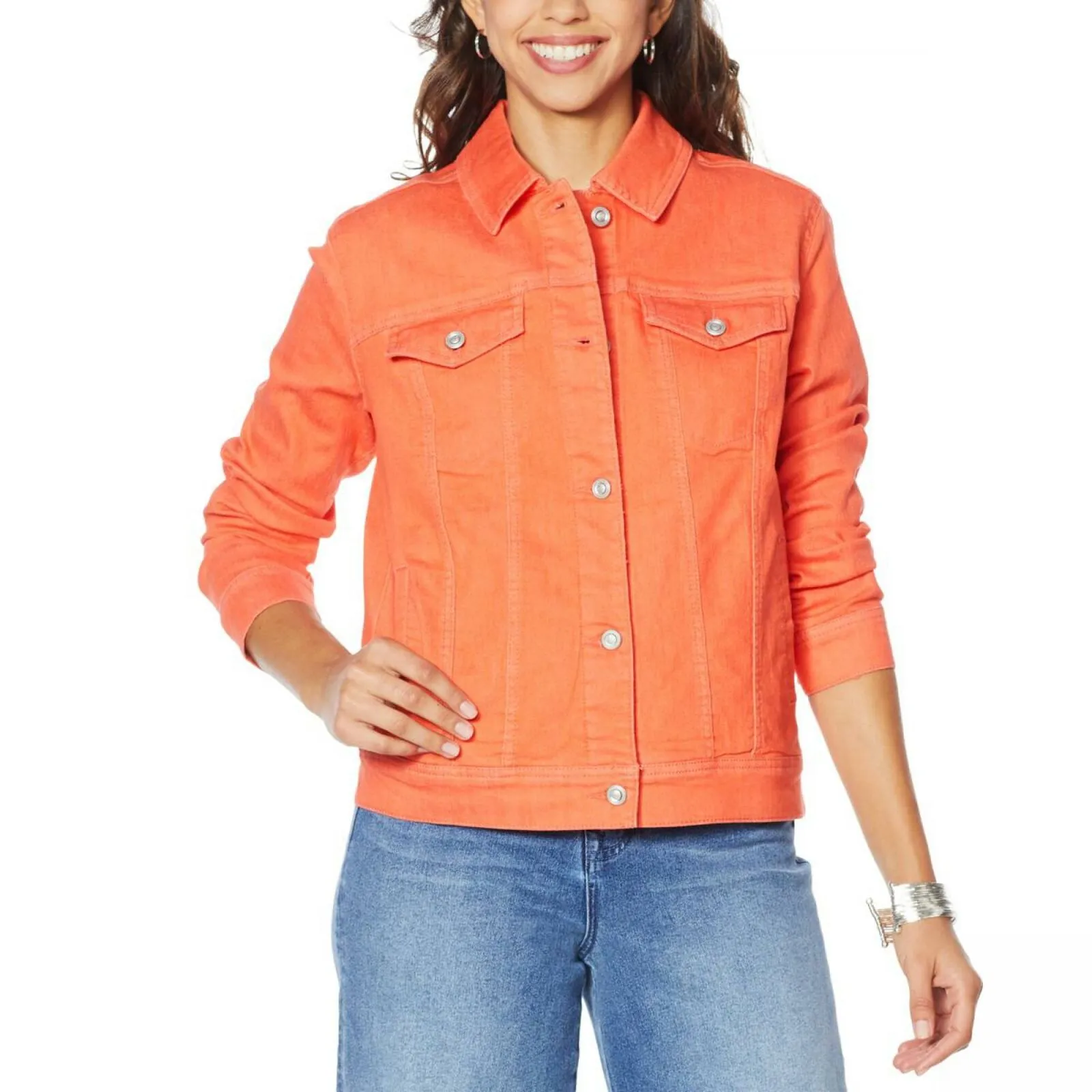 DG2 by Diane Gilman Women's Plus Size Leaf Embroidered Trucker Jean Jacket