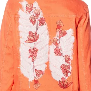 DG2 by Diane Gilman Women's Plus Size Leaf Embroidered Trucker Jean Jacket