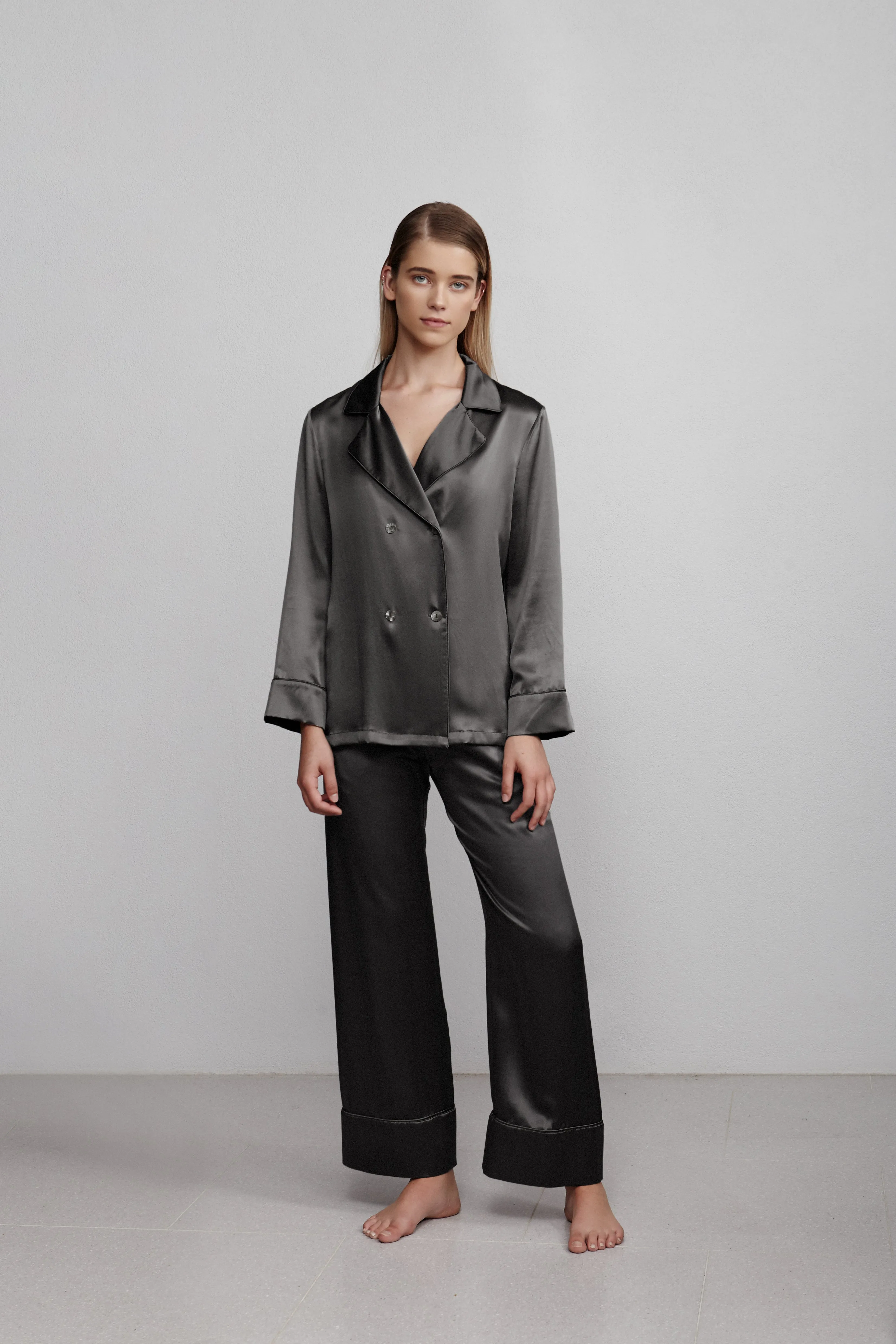 double breasted l/slv top, hammered black
