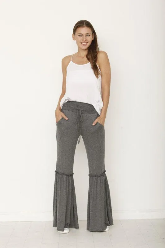 Drawstring Rufflw Wide Leg Pants