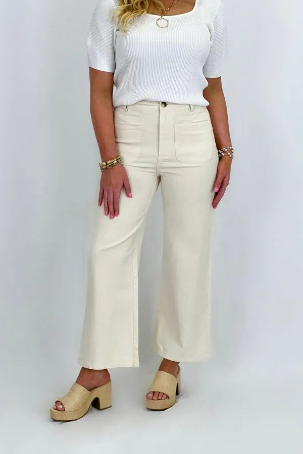 Ecru Front Pocket Flare Pants