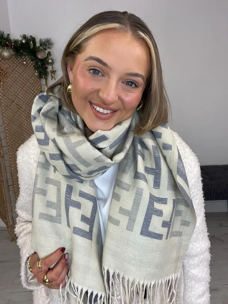 EE Letter Scarf - Silver/Cream