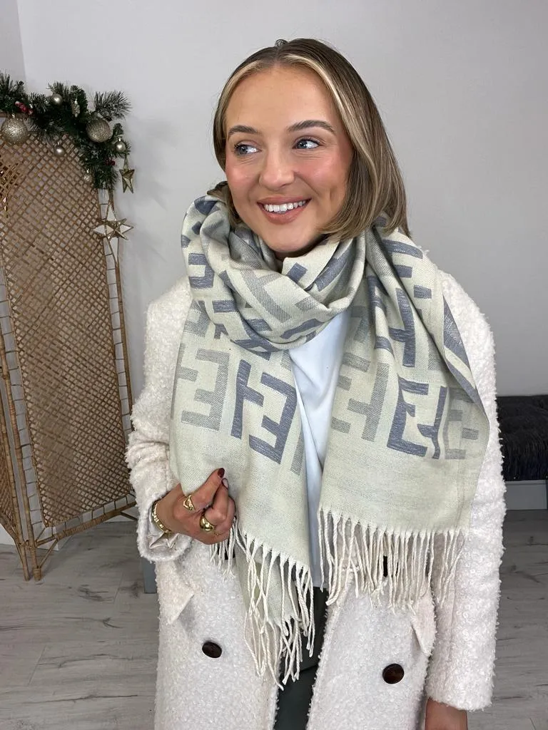 EE Letter Scarf - Silver/Cream