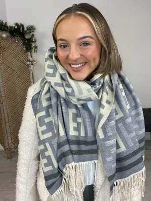 EE Letter Scarf - Silver/Cream