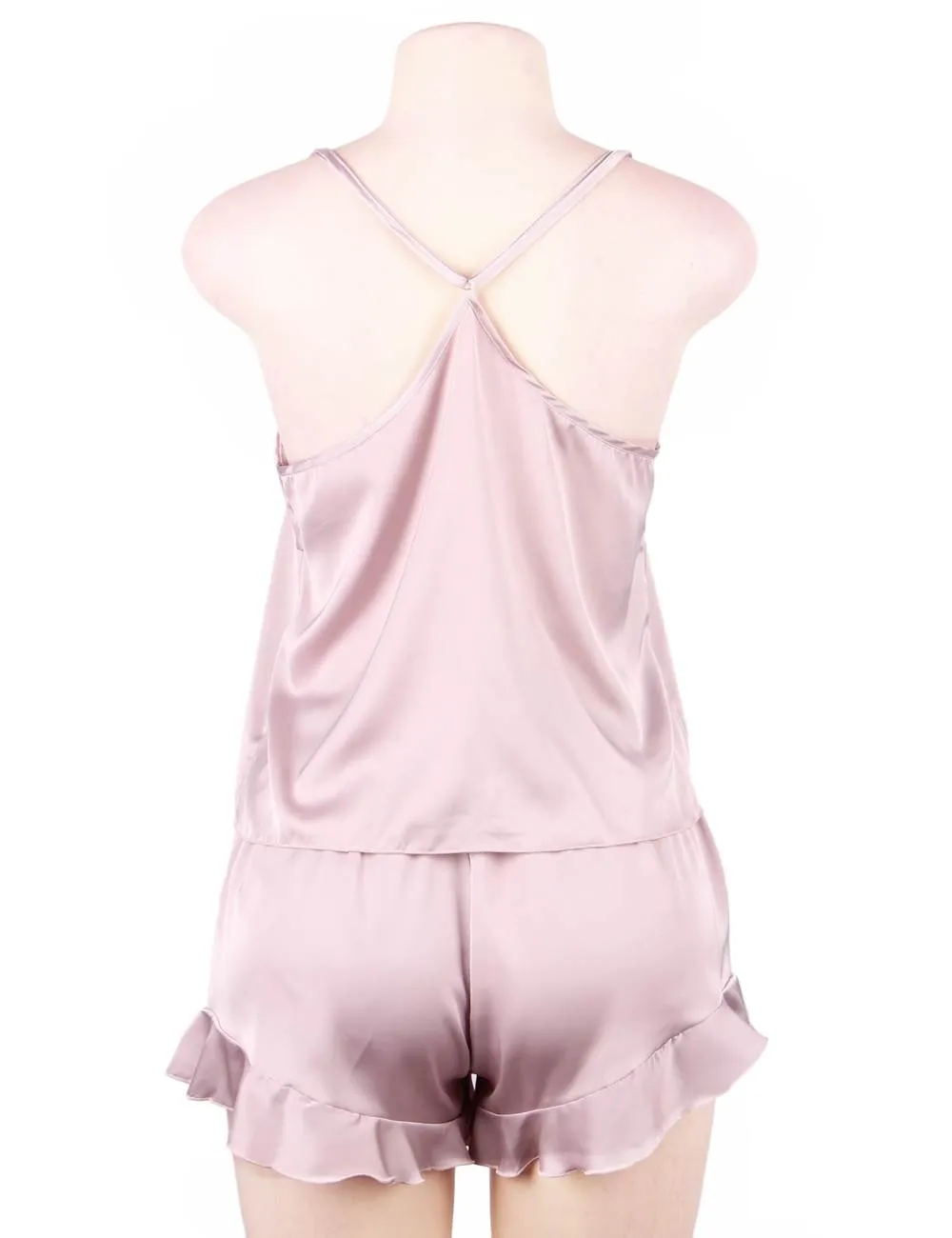 Elegant Ice Silk Strap Shorts 2 Piece Pajama Set