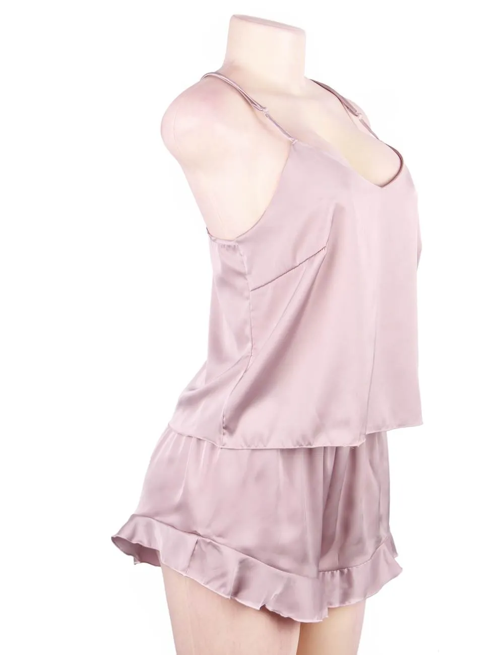 Elegant Ice Silk Strap Shorts 2 Piece Pajama Set