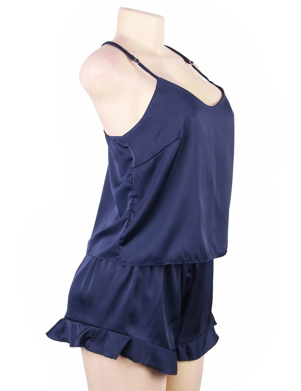 Elegant Ice Silk Strap Shorts 2 Piece Pajama Set