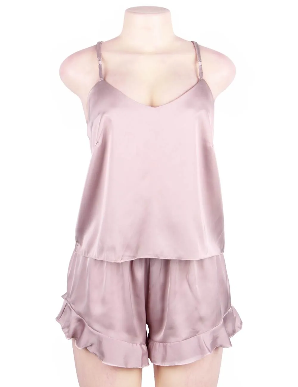 Elegant Ice Silk Strap Shorts 2 Piece Pajama Set