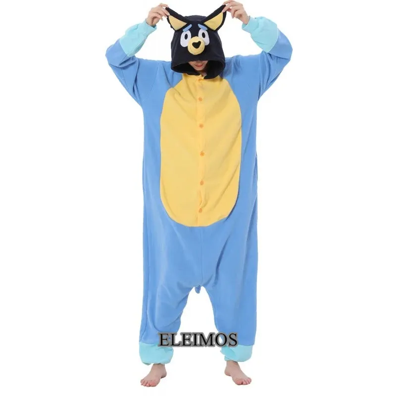 ELEIMOS Kigurumi Animal Adults Cartoon Blue Dog Onesies Pajama Halloween Costumes Cosplay Jumpsuit Christmas Gift