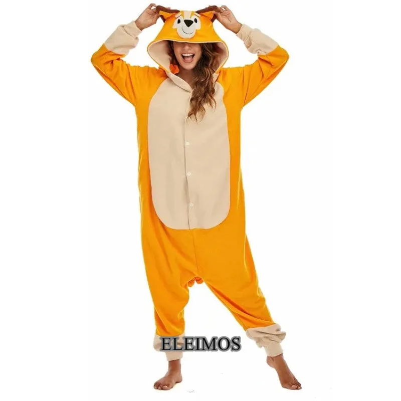 ELEIMOS Kigurumi Animal Adults Cartoon Blue Dog Onesies Pajama Halloween Costumes Cosplay Jumpsuit Christmas Gift