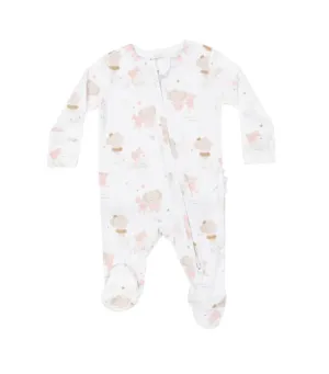 Elephant & Bunny Ballerinas Bamboo 2 Way Zipper Ruffle Back Footie