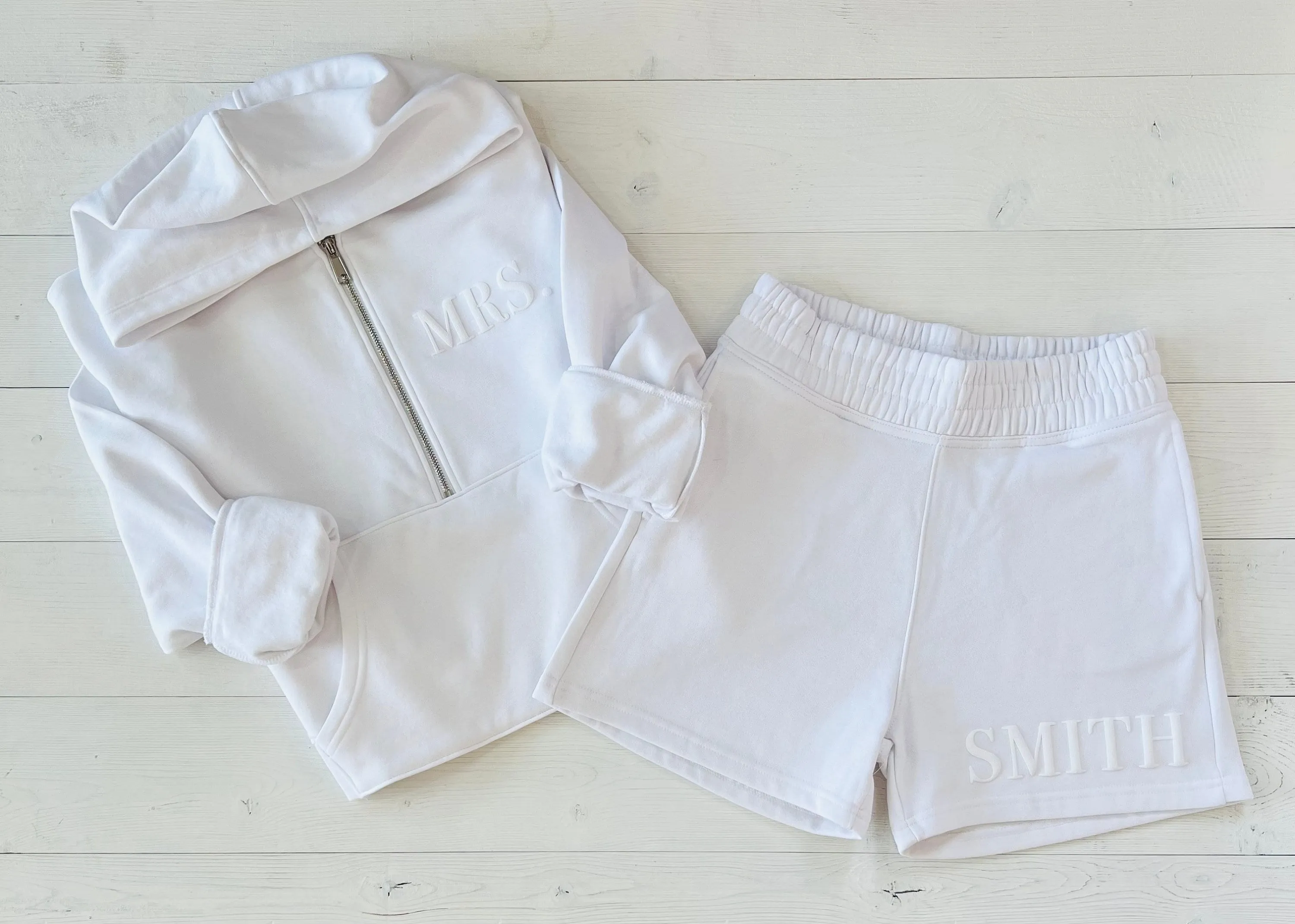 Embossed Pure White Bride Sweatsuit