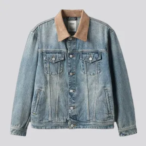 Embroidered men's jean trucker jacket