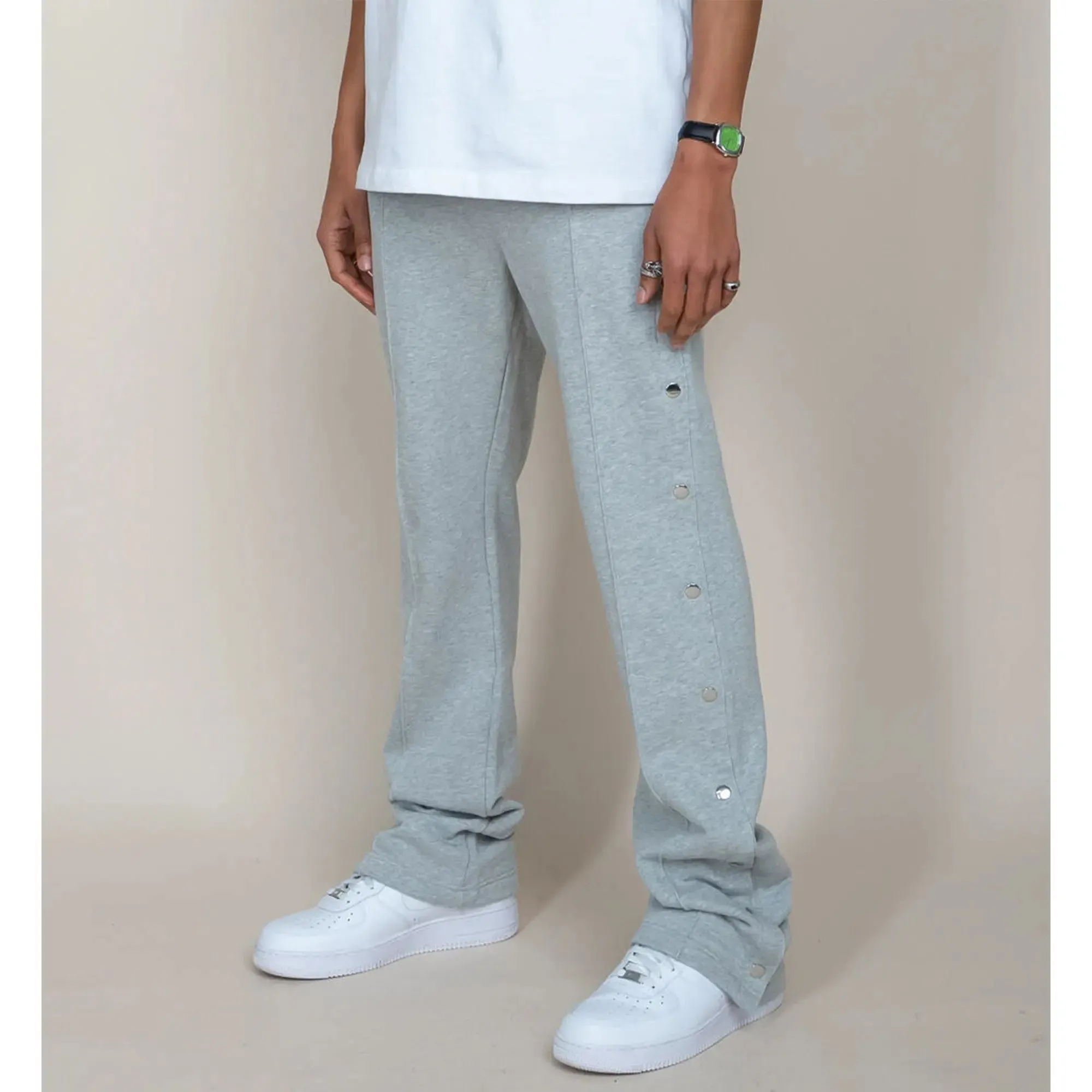 EPTM Men French Terry Snap-Flared Pants (Heather Grey)